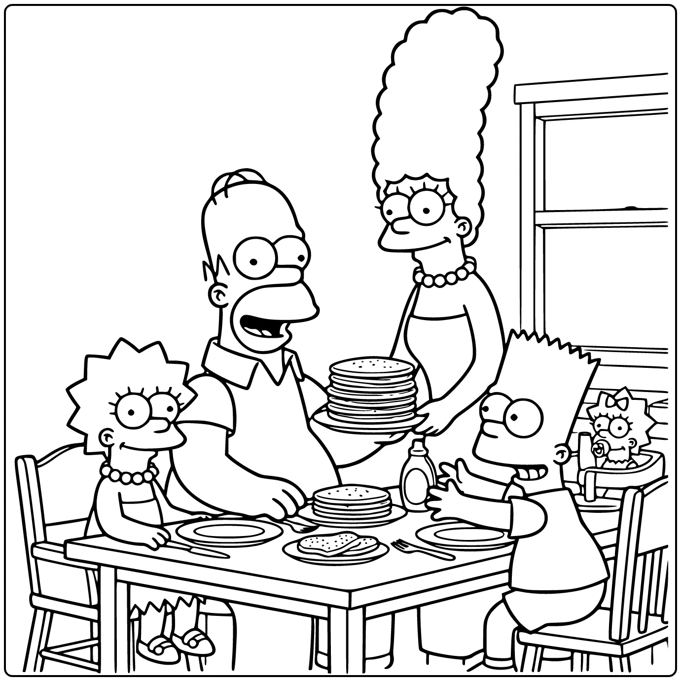 Simpsons Homer and Marge at Cozy Breakfast Table coloring page
