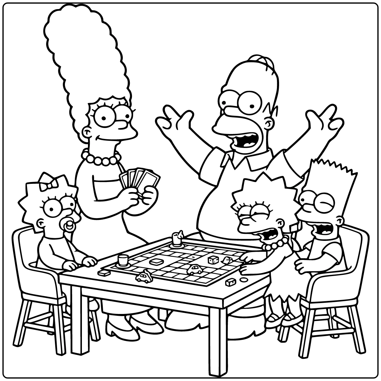 Simpsons Homer Family Game Night Marge Holding Car coloring page