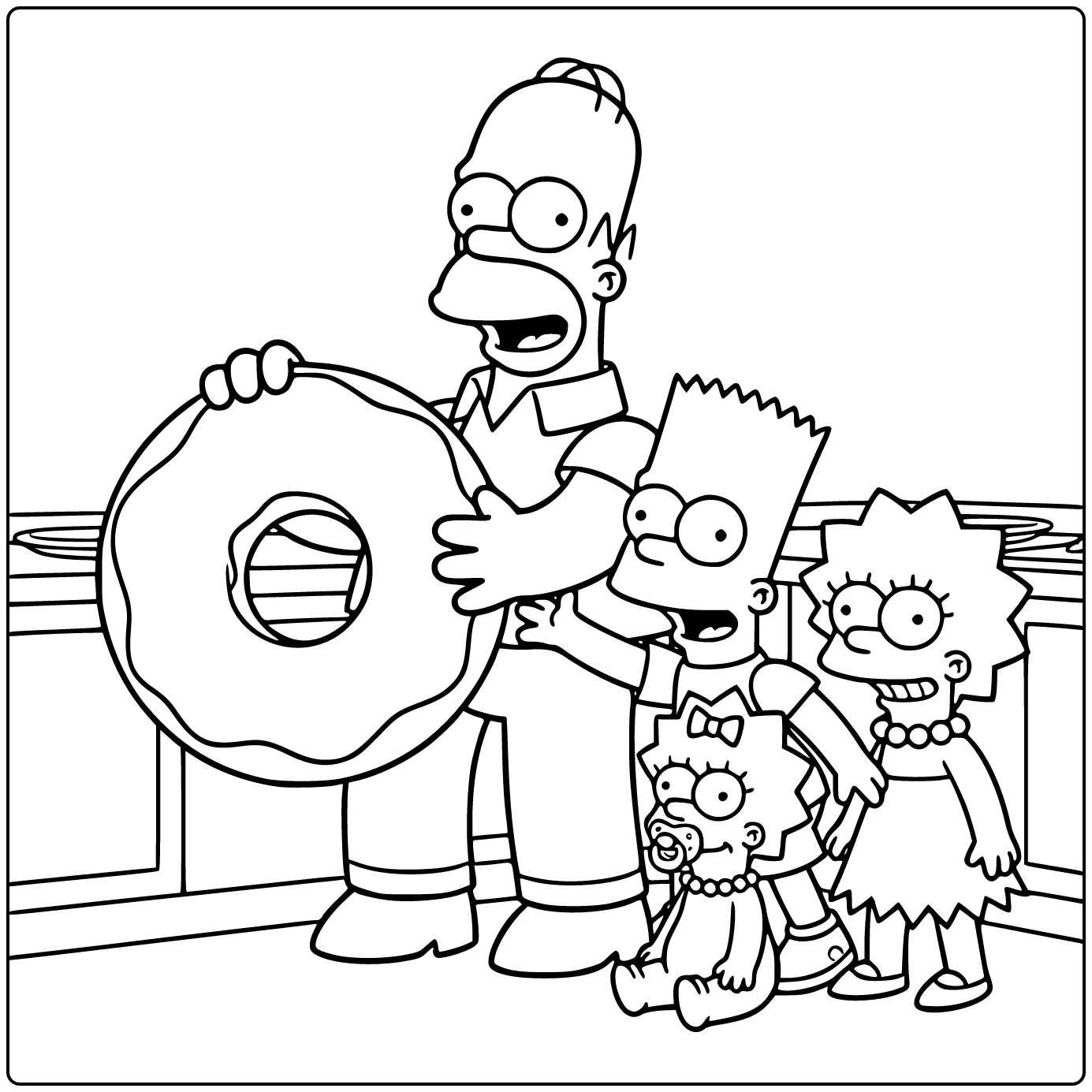 Simpsons Homer with Giant Donut Bart Grabs Toward It coloring page