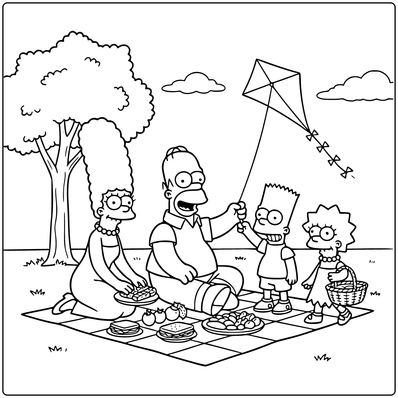 Simpsons Homer on Picnic with Marge and Food coloring page