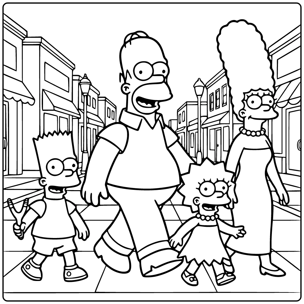 Simpsons coloring page with a printable family scene