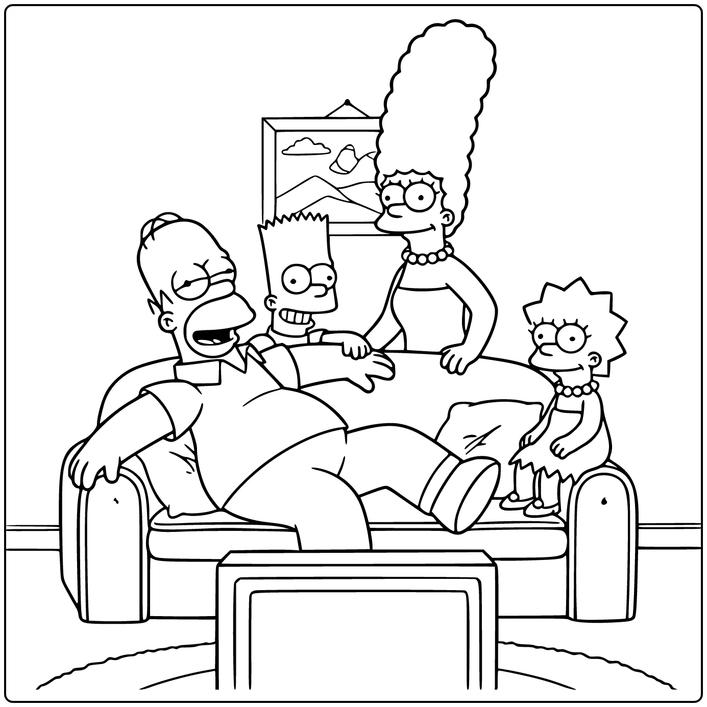 Simpsons Homer on Family Couch and Marge coloring page