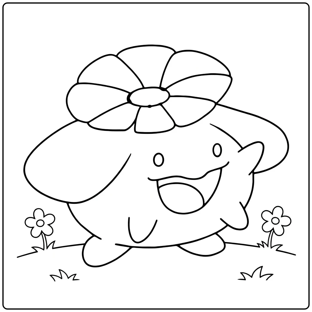 Skiploom Cheerful in Grass with Flowers coloring page