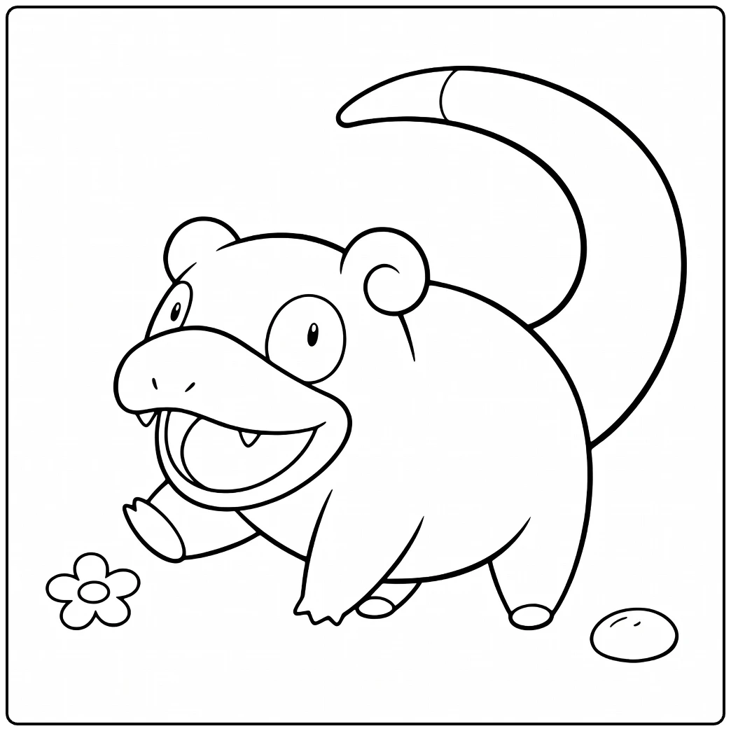 Slowpoke Water Pokemon Flower and Tail coloring page