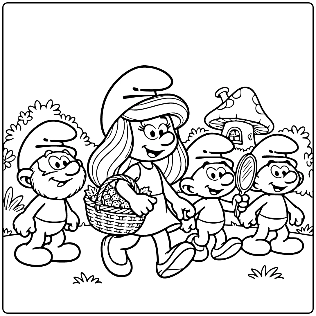 Smurfs Smurfette Carrying Berry Basket with Papa Smurf coloring page