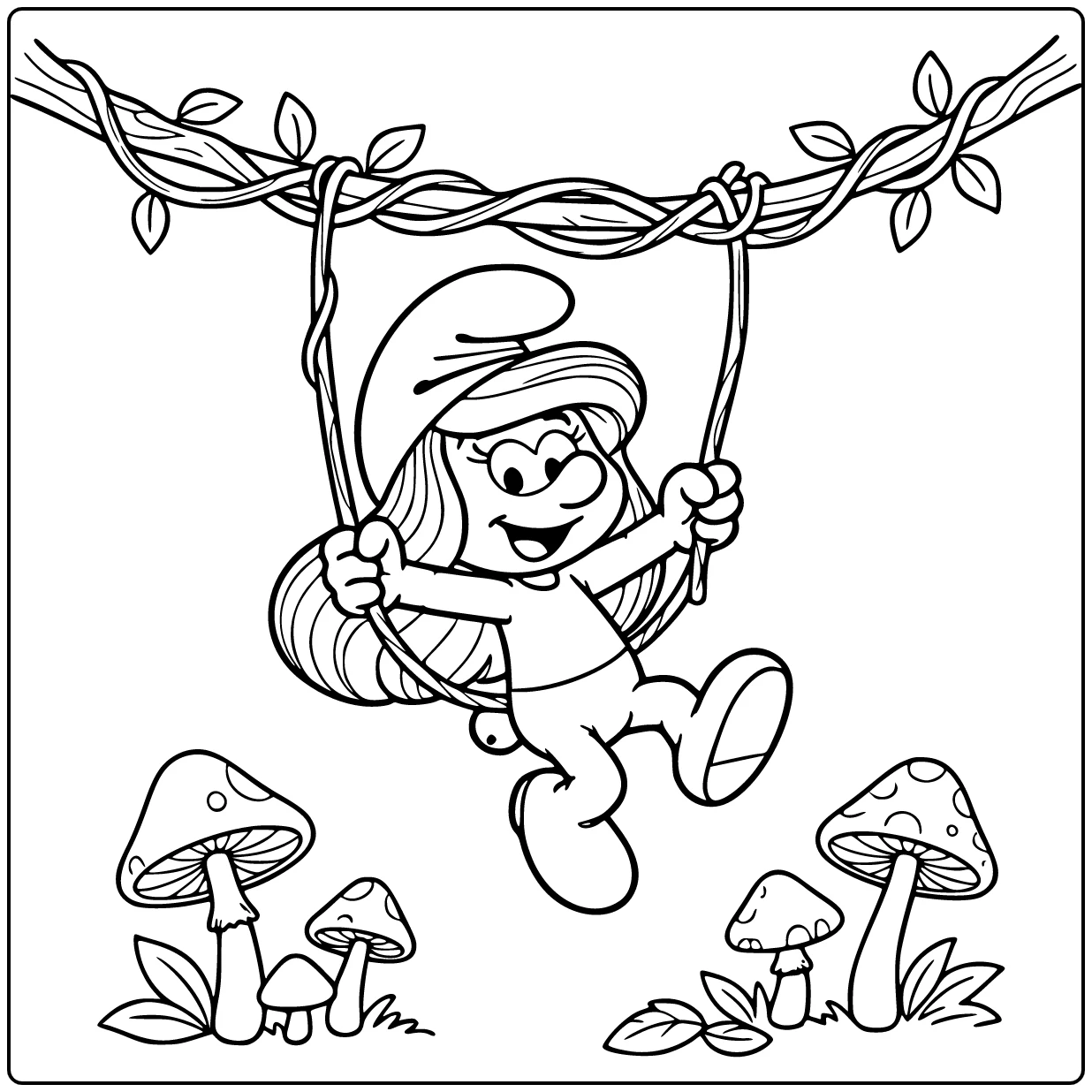 Smurfette Vine Swing in Playfully Forest coloring page