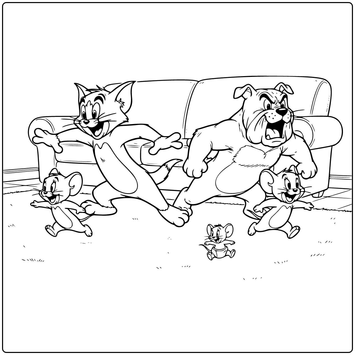 Playful Cartoon Tom Jerry Spike Tyke Tuffy coloring page