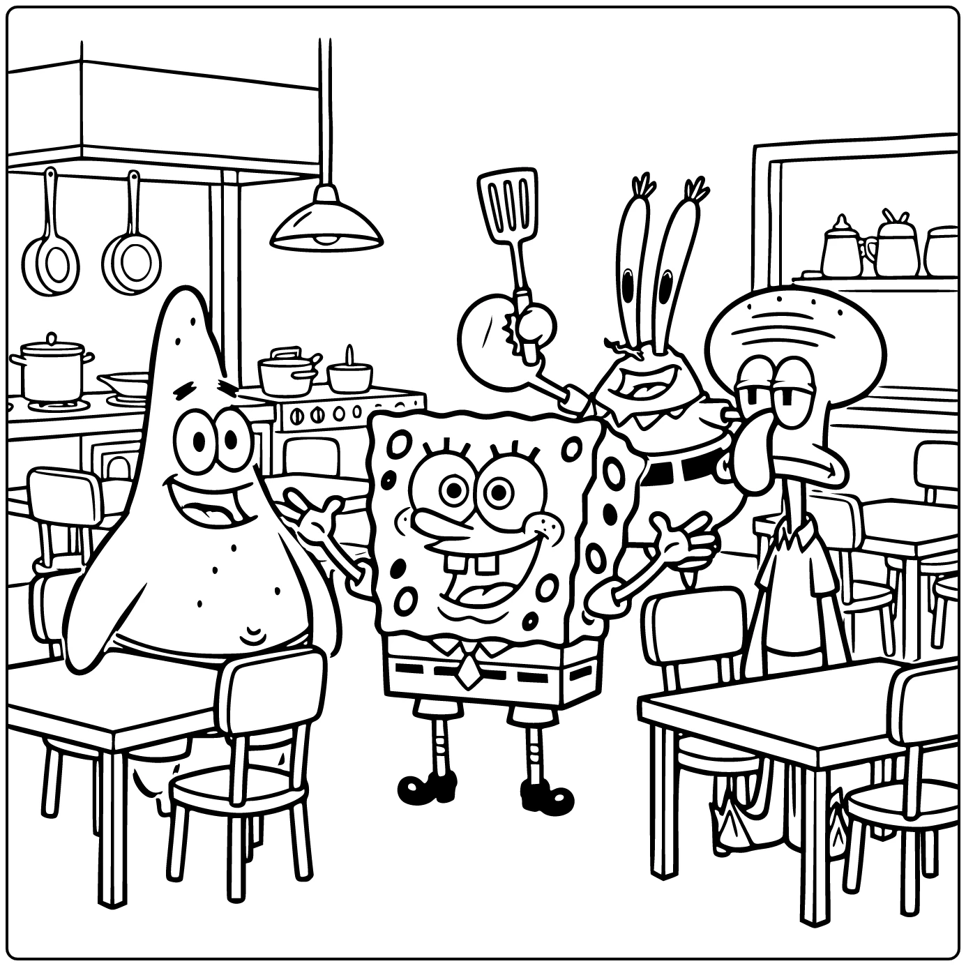 SquarePants Happy SpongeBob with Crab Border coloring page