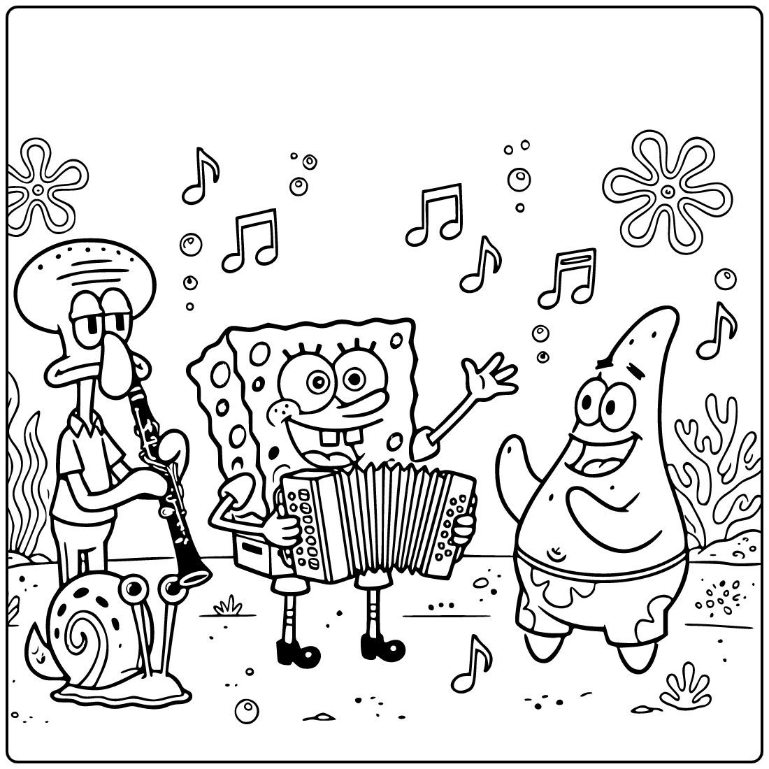 SquarePants SpongeBob and Squidward Making Music coloring page