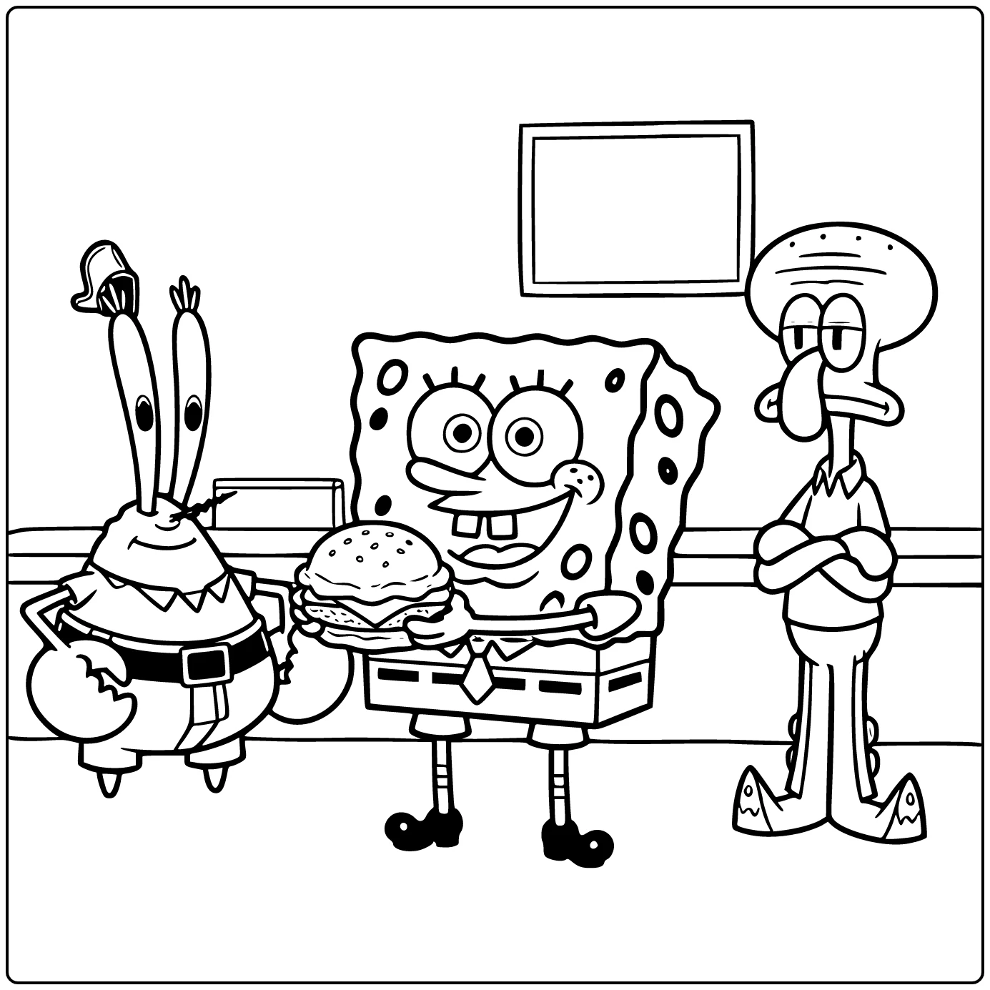 SquarePants SpongeBob Krabby Patty Holding coloring page
