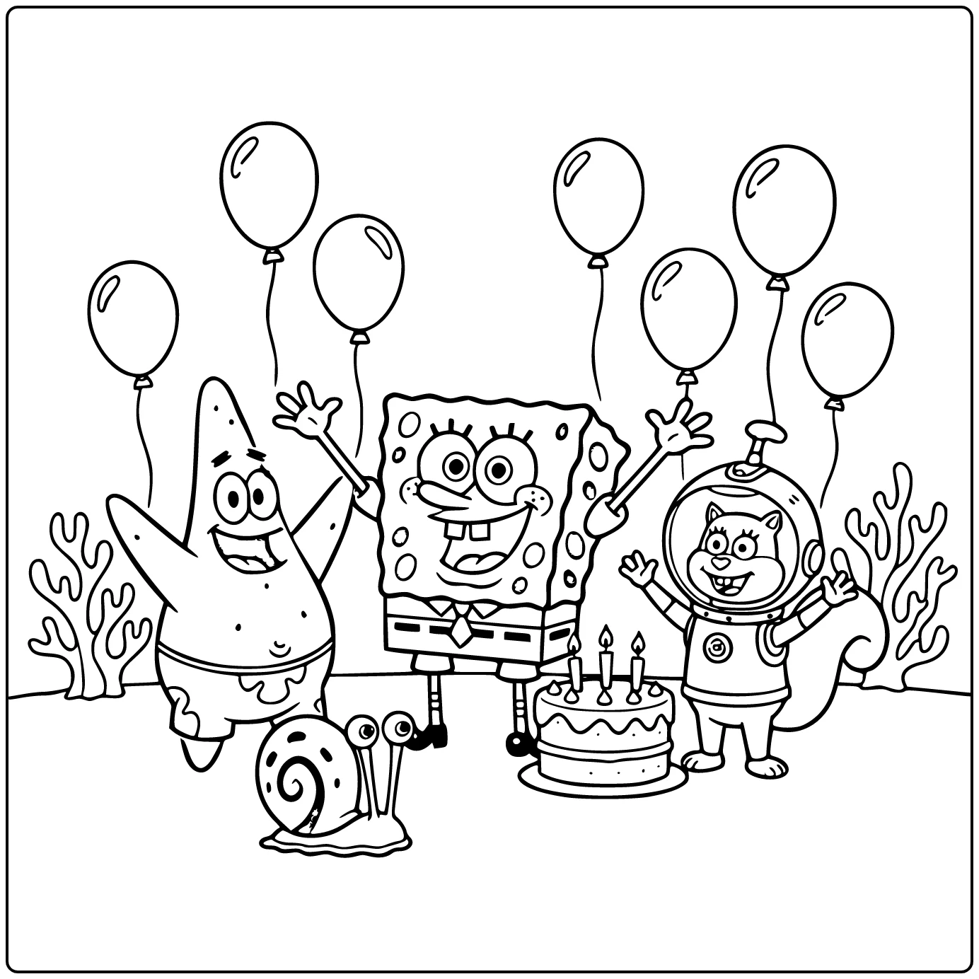 SquarePants SpongeBob Celebrating with Friends coloring page