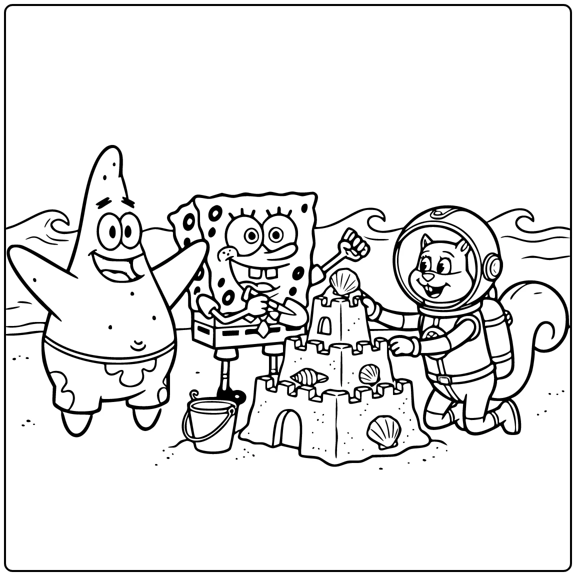 SquarePants Beach Day SpongeBob and Patrick coloring page