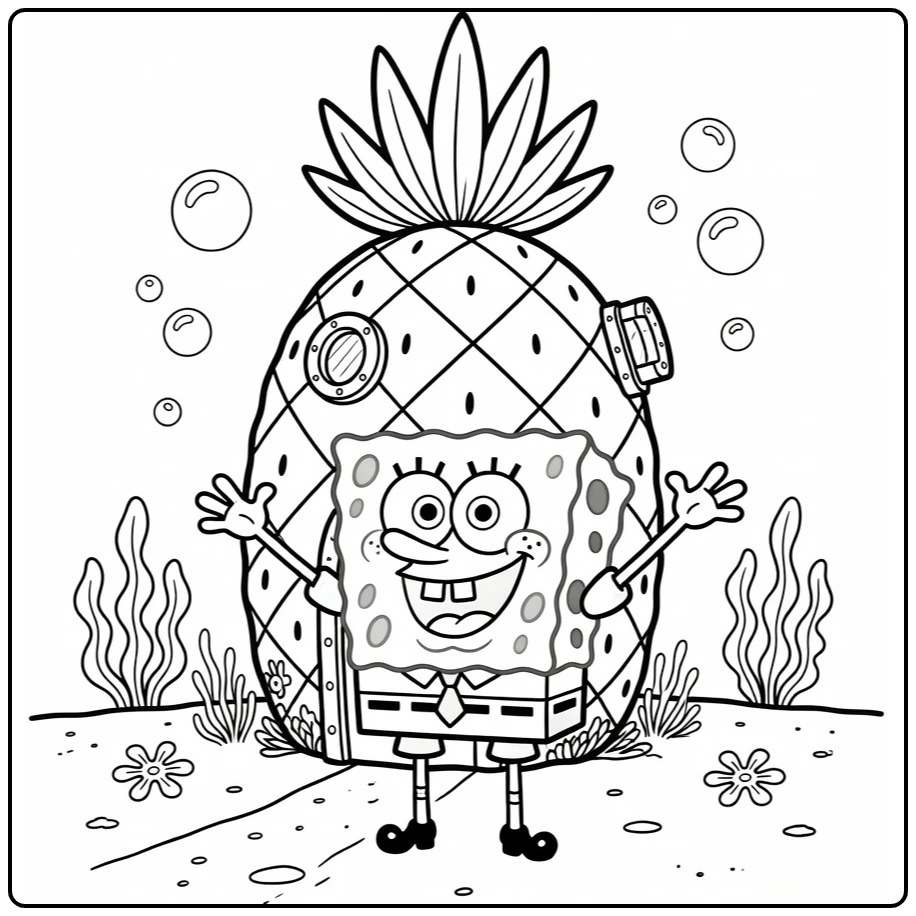 SquarePants Cheerful SpongeBob Outside House coloring page