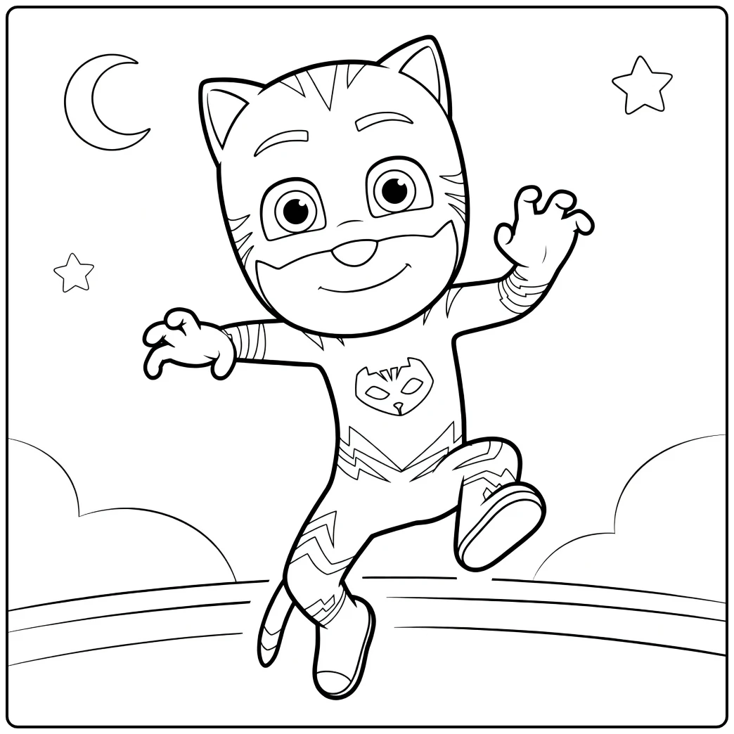 Jumping Catboy Night Adventure coloring page