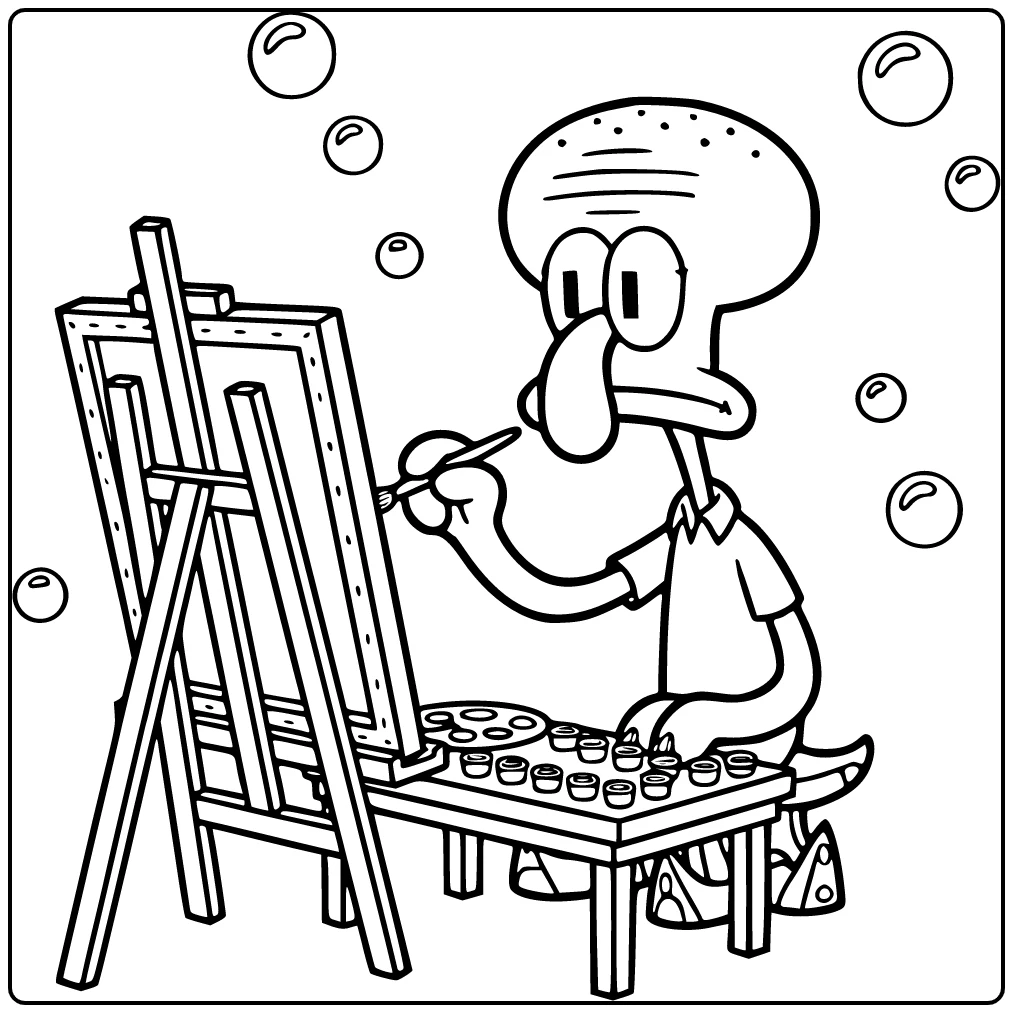 Tentacles Focused Squidward coloring page