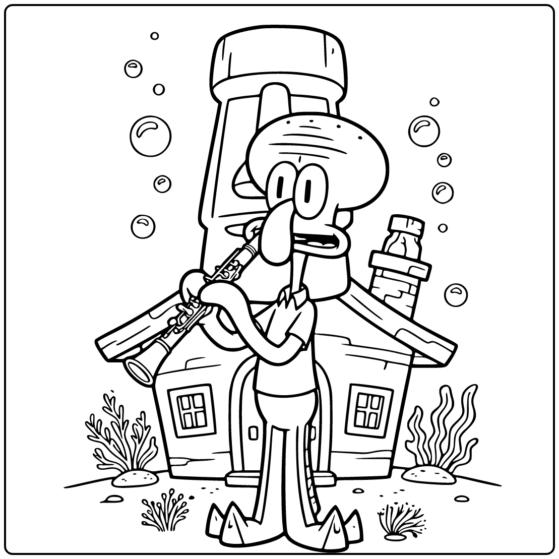 Tentacles Squidward with His House coloring page