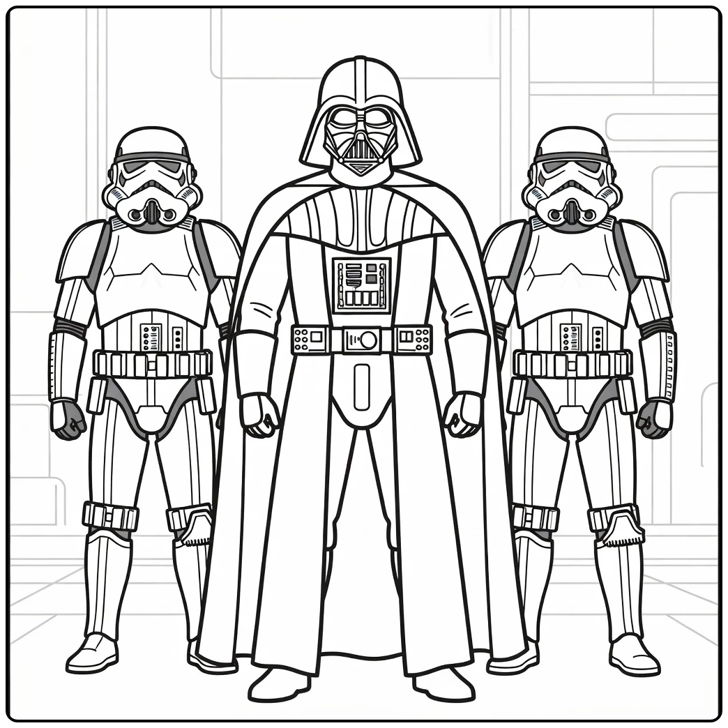 Easy Star Wars Darth Vader and Two Stormtroopers coloring page