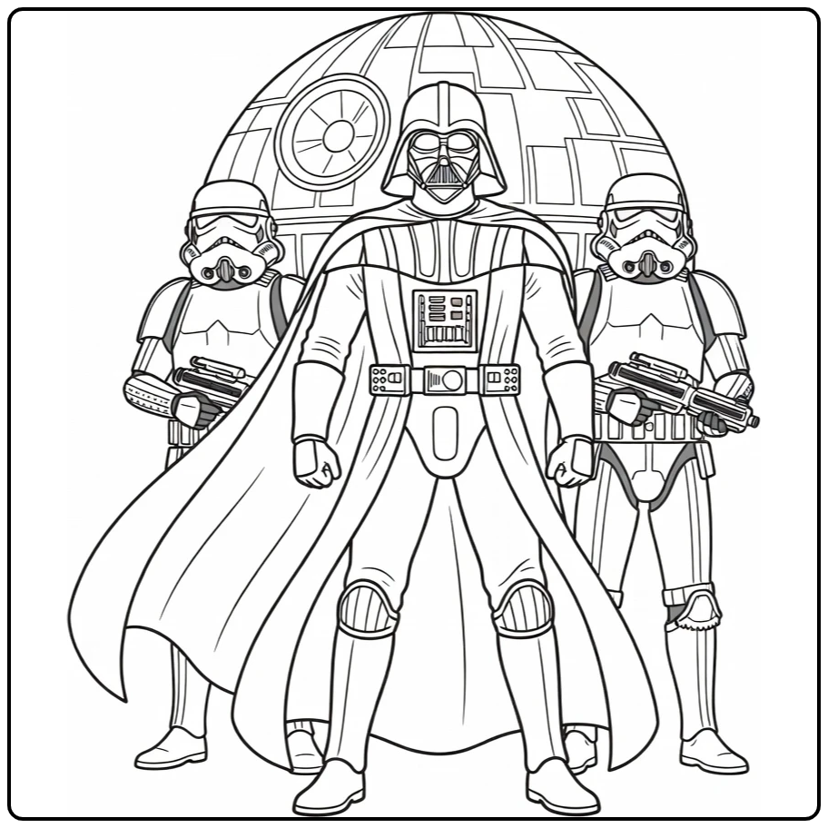Easy Star Wars Darth Vader Troopers and Death Star coloring page