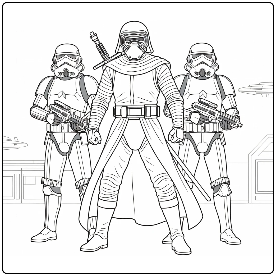 Easy Star Wars Kylo Ren and First Order Troopers coloring page