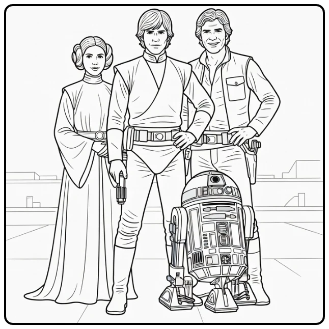 Easy Star Wars Luke Skywalker Group with Heroes coloring page