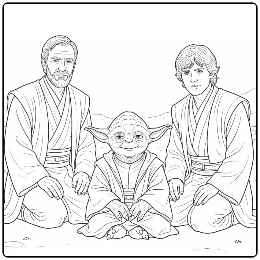 Easy Star Wars Yoda with Obi Wan and Luke coloring page