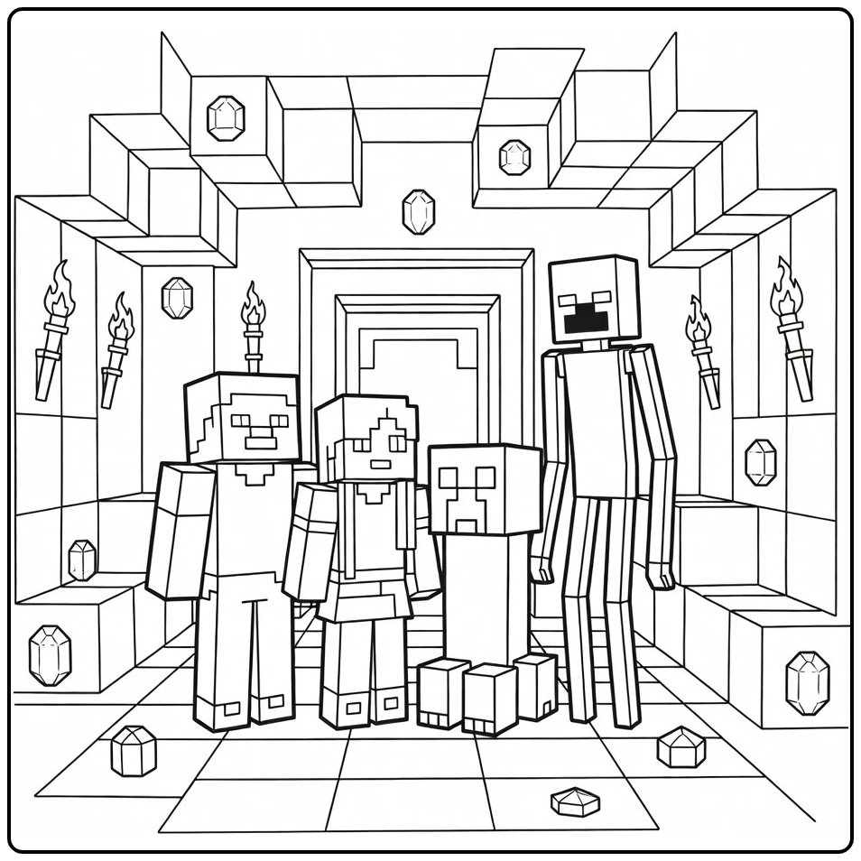 Steve Alex Creeper Enderman Game coloring page