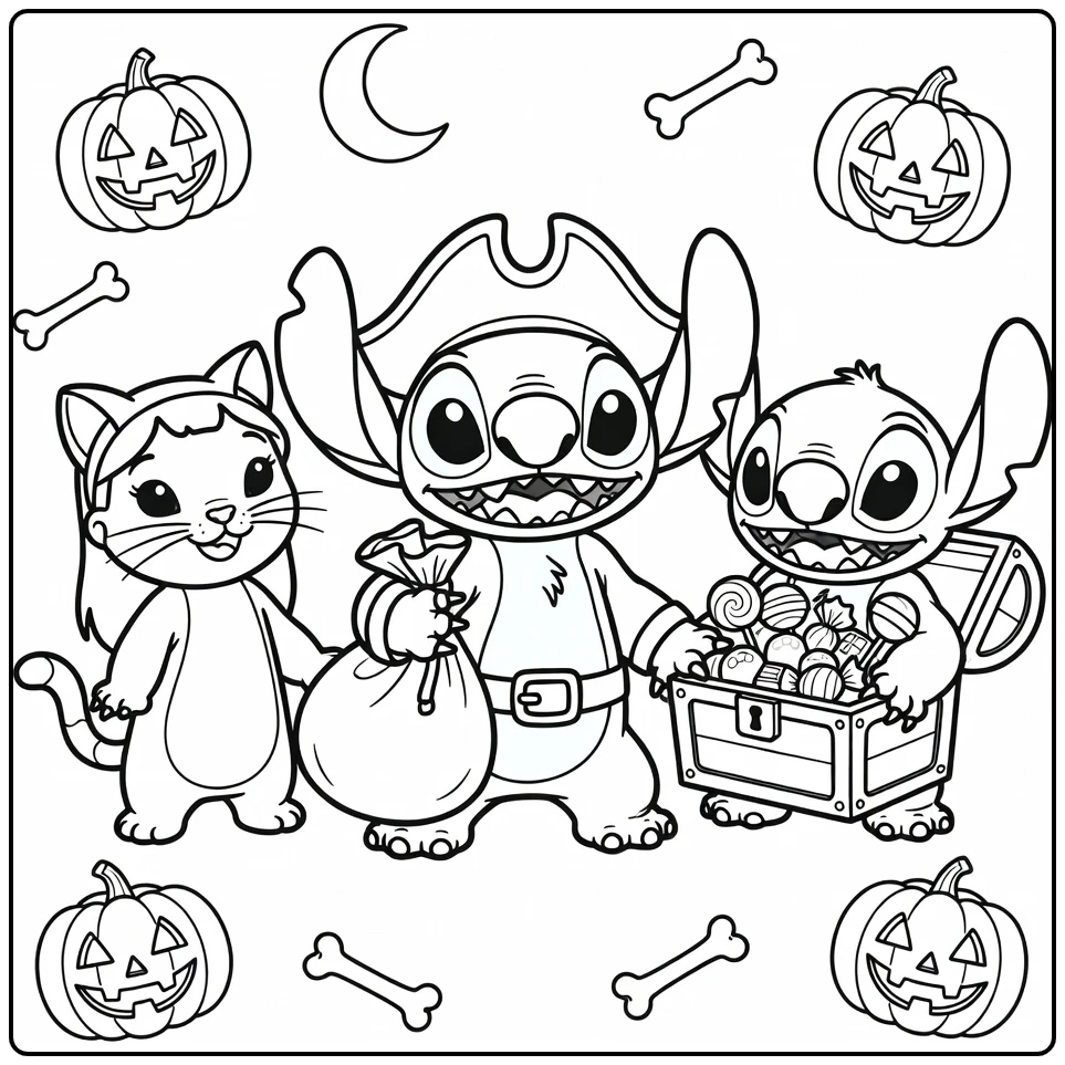 Pirate Stitch with Lilo as a Kitten coloring page