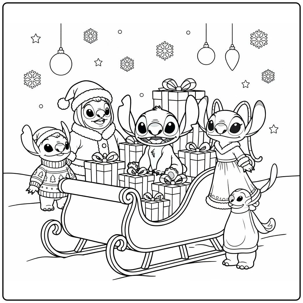 Stitch Christmas with Angel and Jumba coloring page