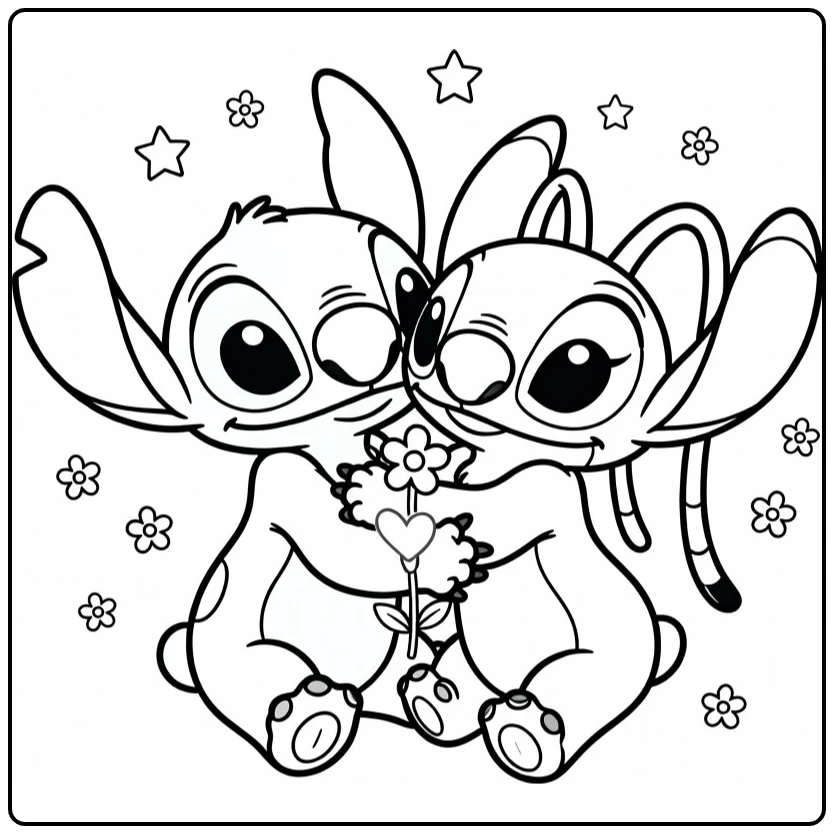 Easy Stitch Hugging Angel with a Heart Shape coloring page