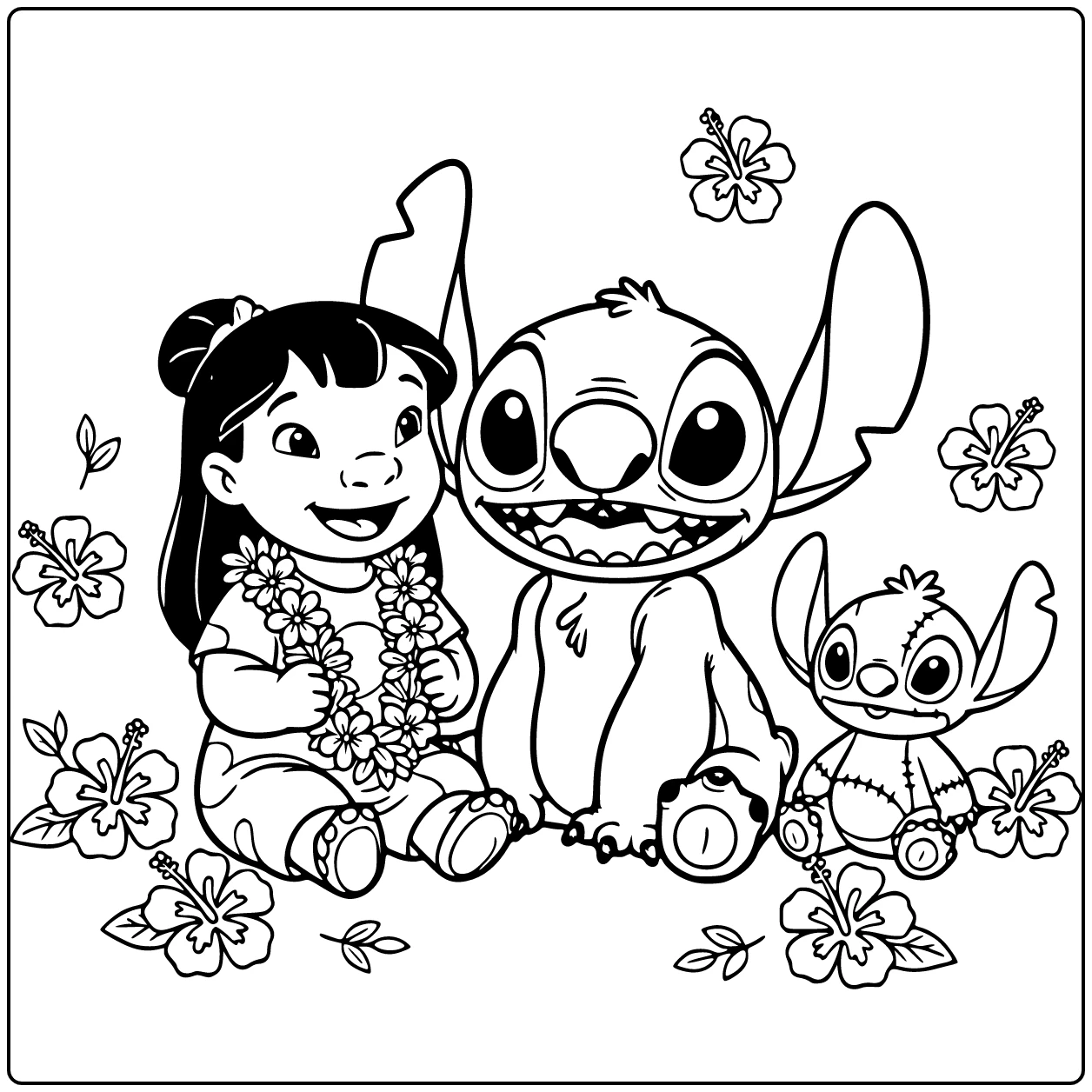 Easy Stitch Sitting Beside Lilo with a Flower coloring page