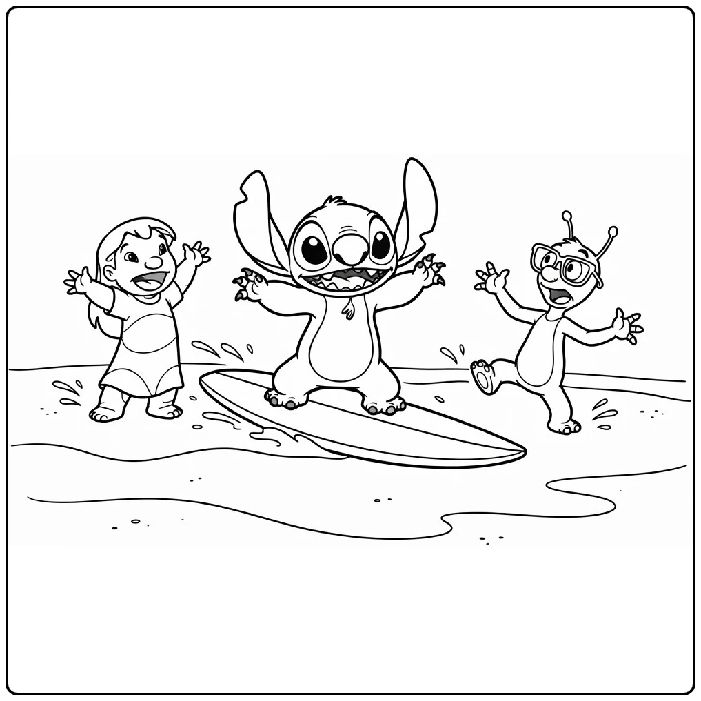 Easy Stitch Surfing with Cheering Lilo coloring page