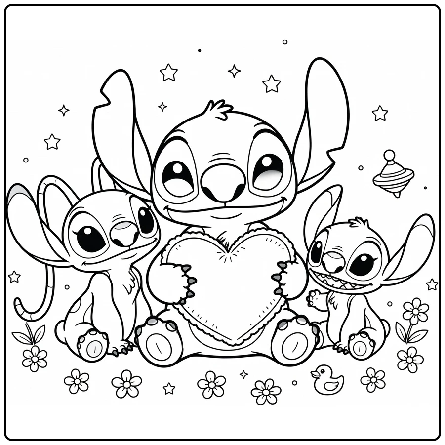 Cute Stitch with Angel and Scrump coloring page