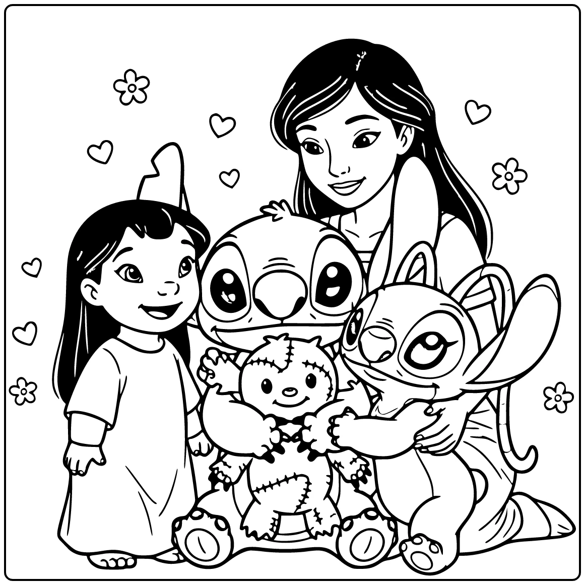Detailed Stitch Hugging Scrump coloring page