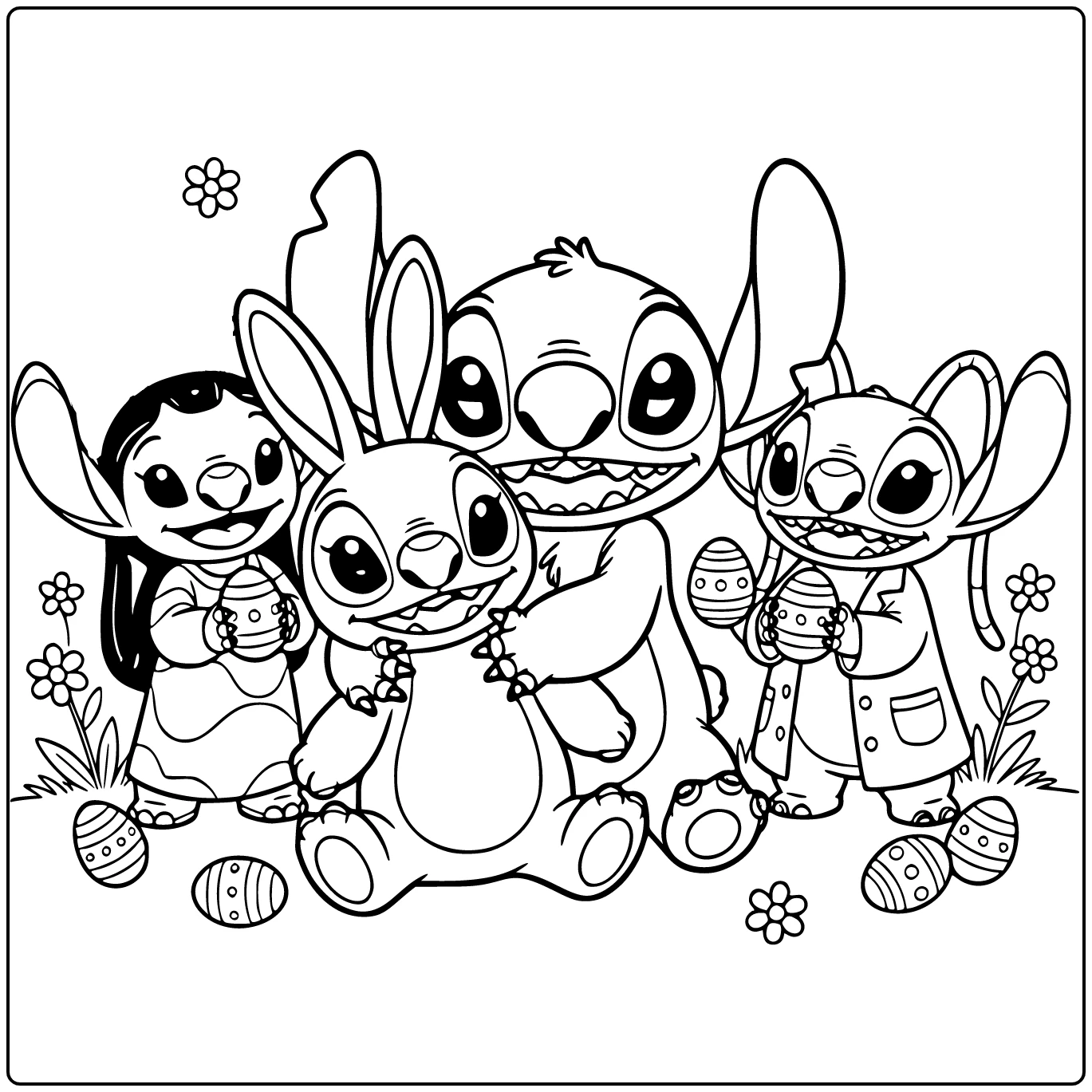 Stitch Hugging a Big Easter Bunny coloring page
