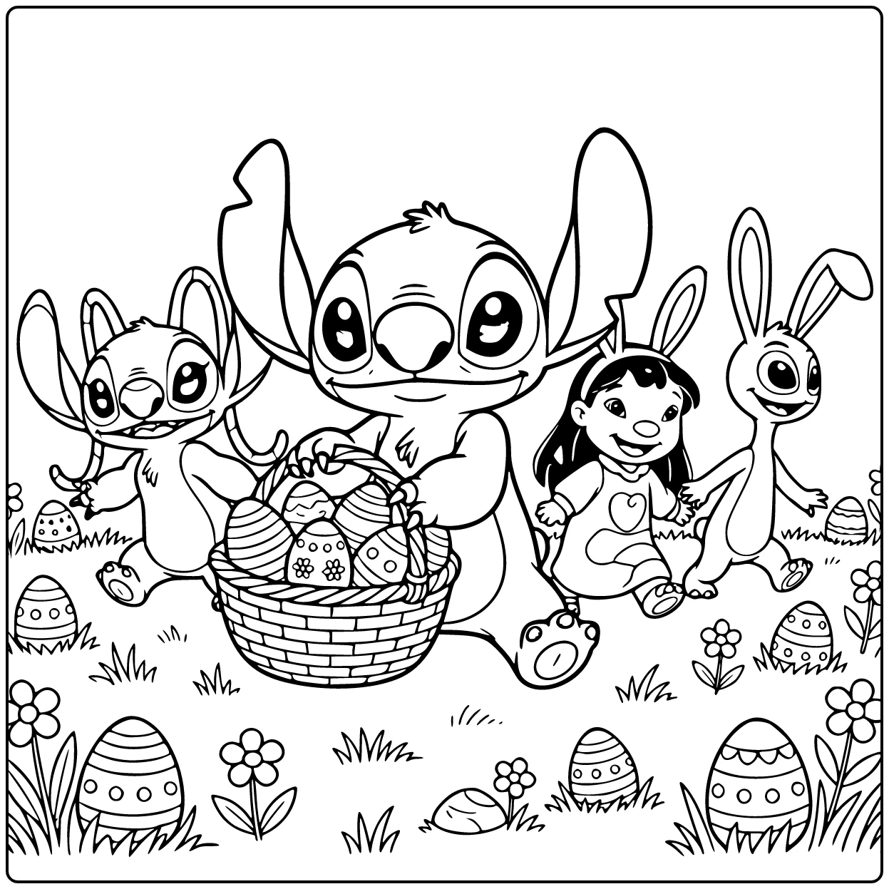 Stitch Carrying a Full Easter Basket coloring page