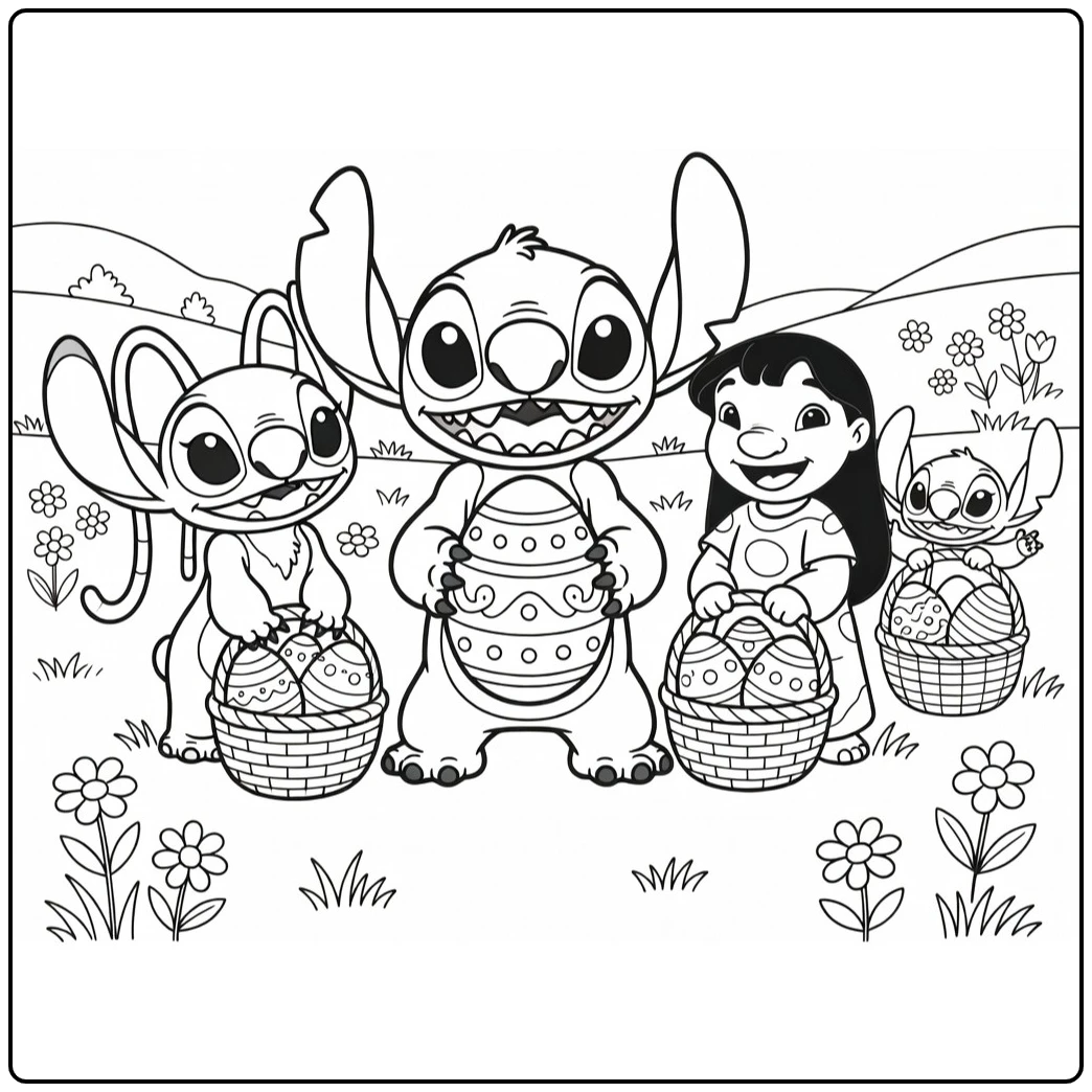 Stitch Holding a Big Easter Egg coloring page