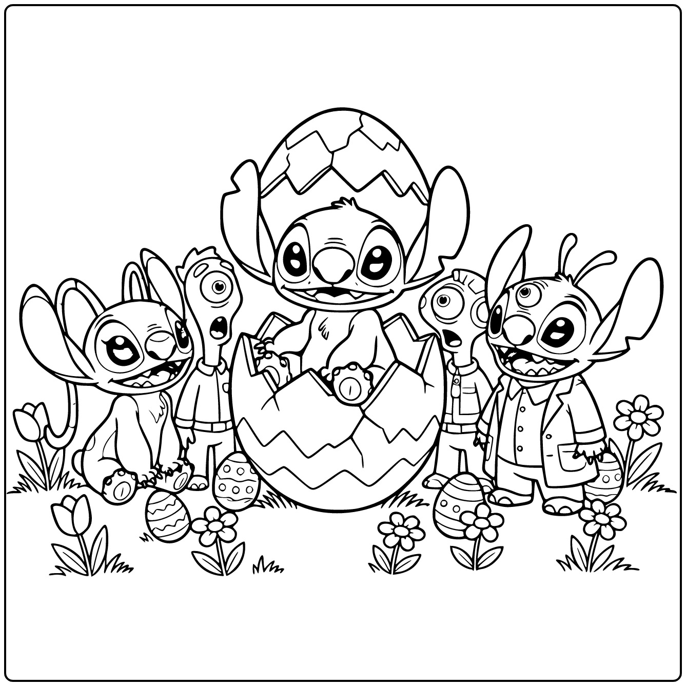 Stitch Sitting in a Big Cracked Easter Egg coloring page