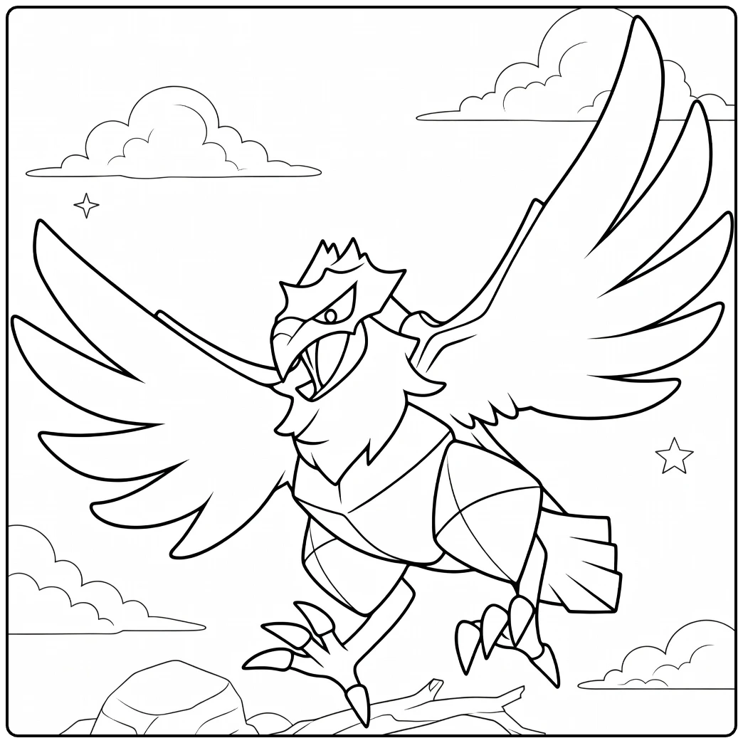 Tough Pokemon Corviknight in Full Flight coloring page