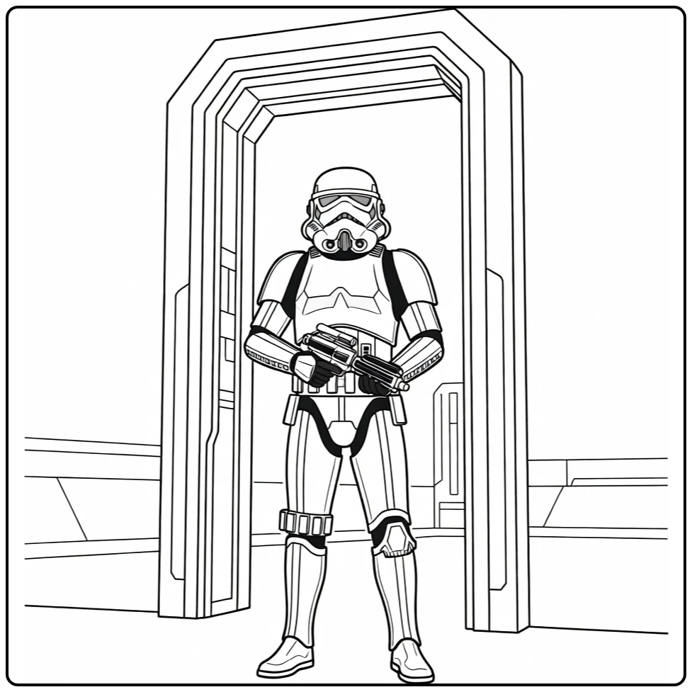 Stormtrooper Guard Next to Tall Door coloring page
