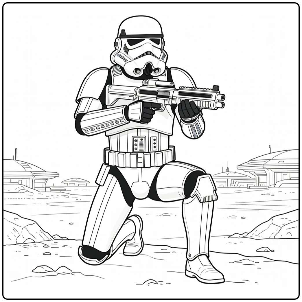 Stormtrooper Kneeling Tactically with Blaster Ready coloring page
