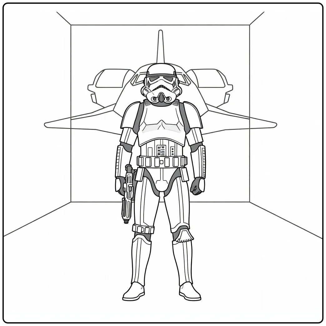 Stormtrooper Officer Hangar with Ship coloring page