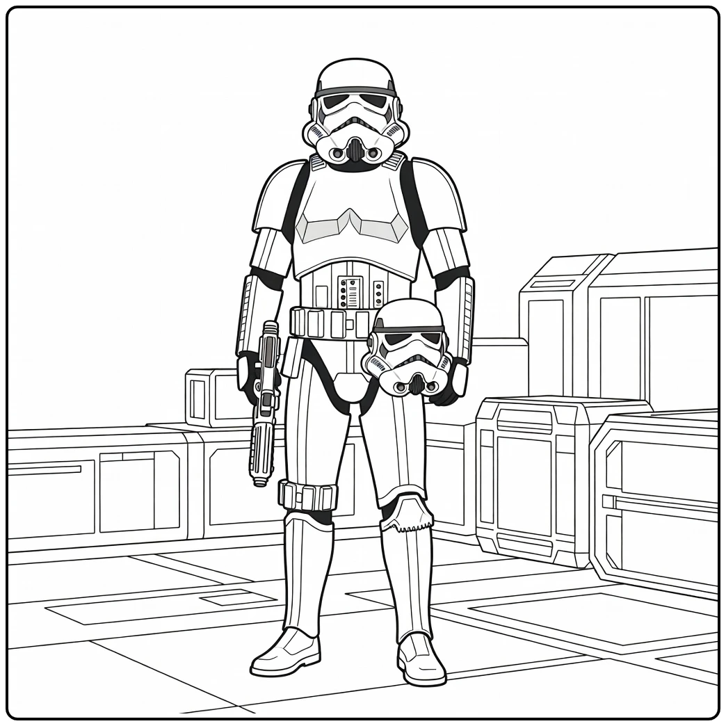 Stormtrooper on Patrol in Sci Fi Outpost coloring page