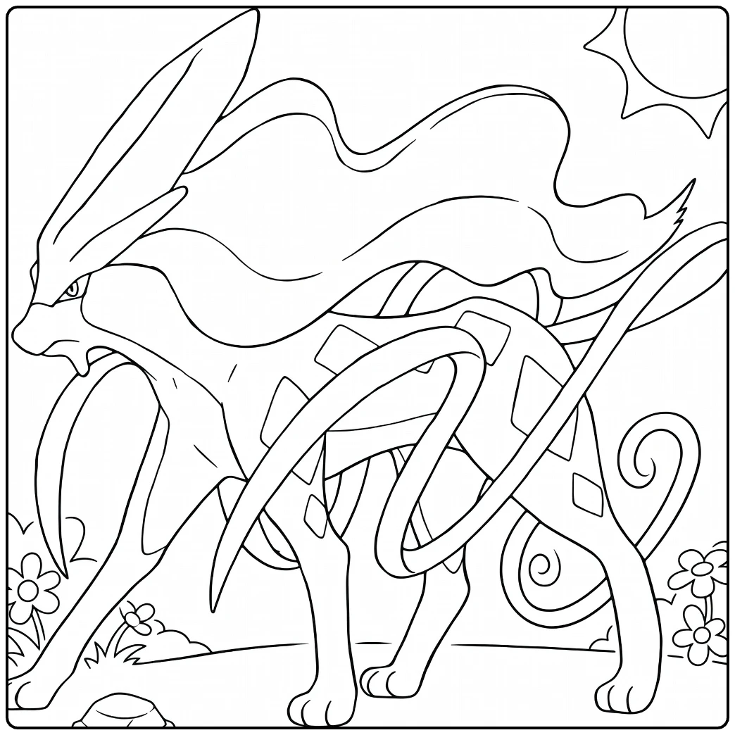 Suicune Water Pokemon in Dynamic Pose coloring page