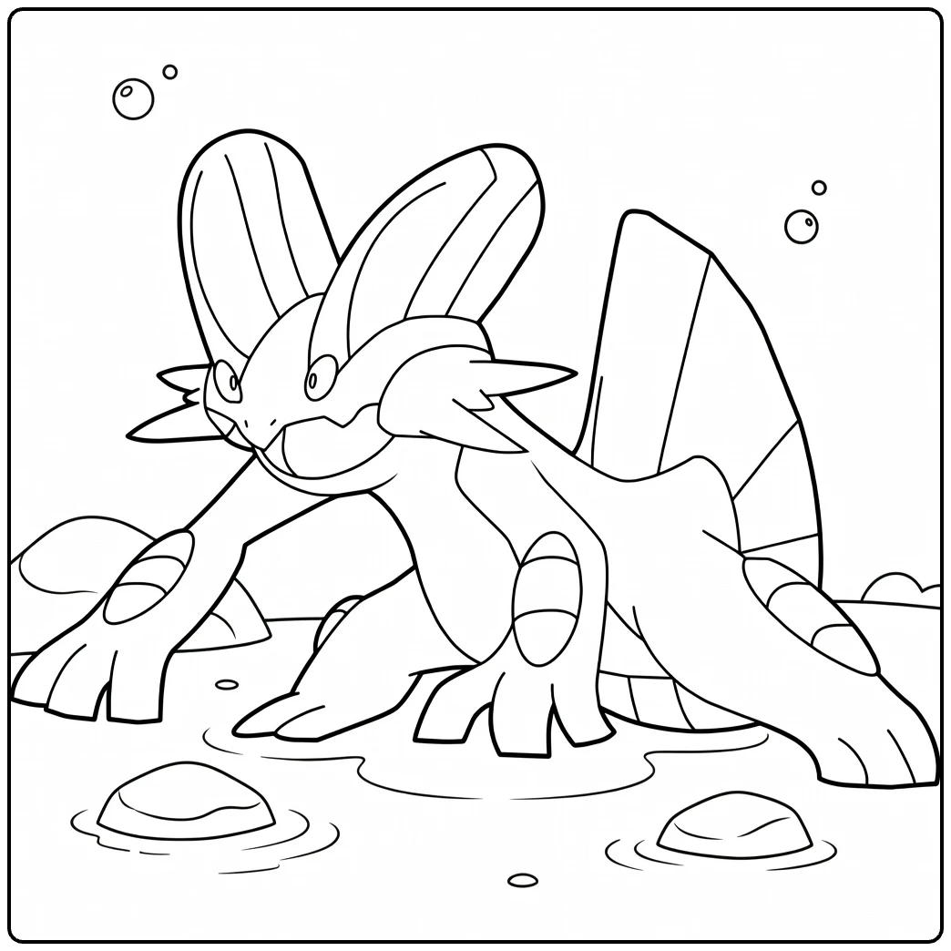 Swampert Water Pokemon Bubbles Rocks coloring page