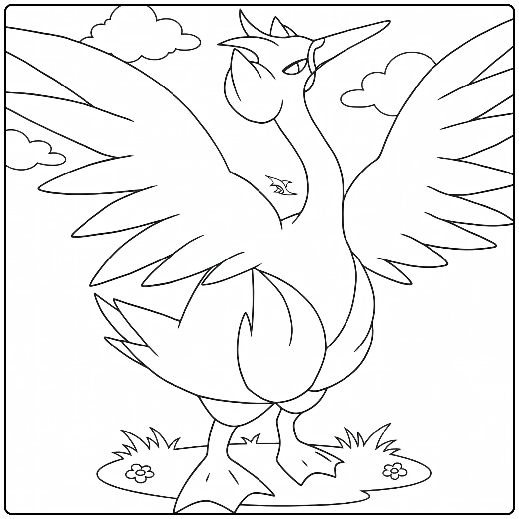 Swanna Water Pokemon in Flying Pose coloring page