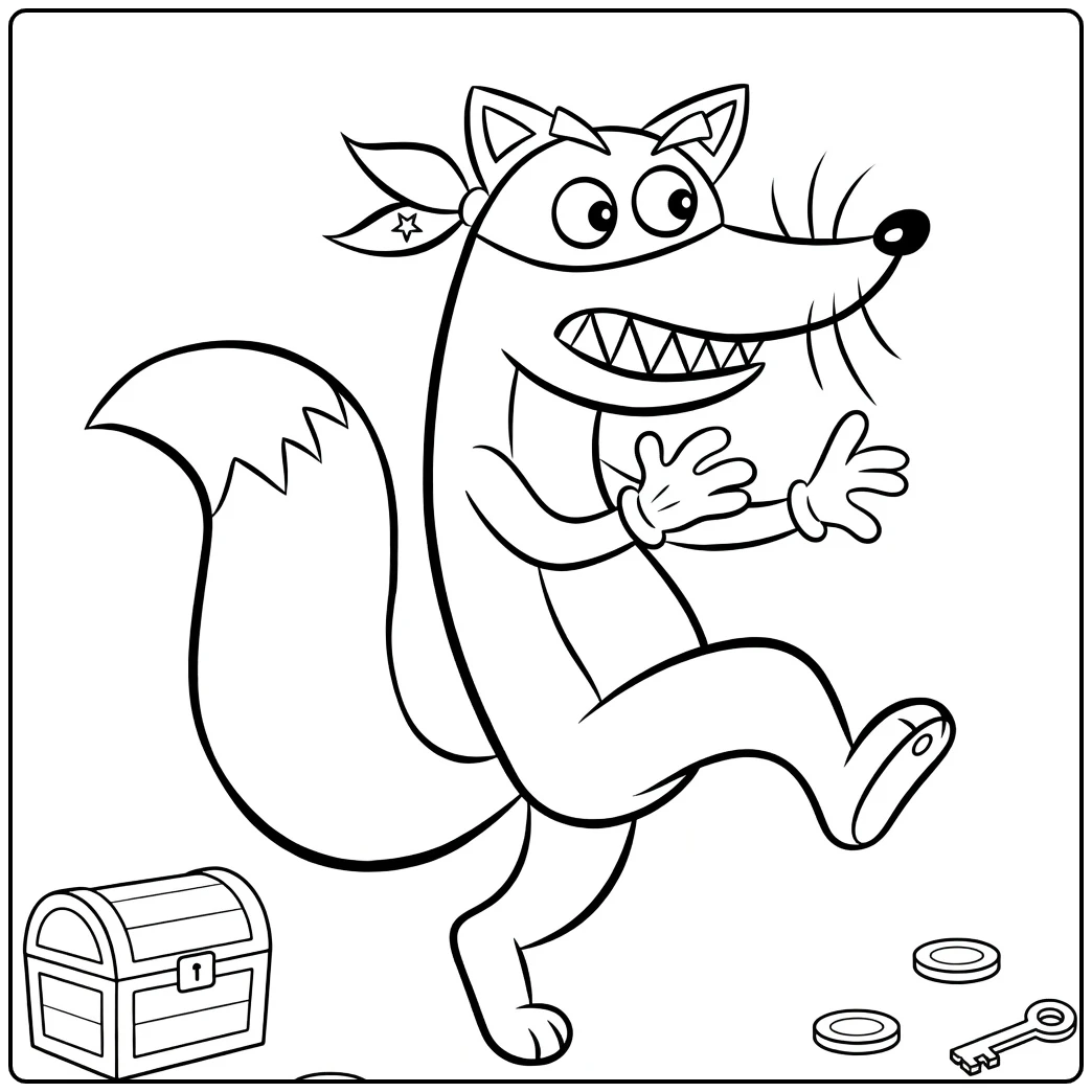 Dora Dancing Swiper with Treasure coloring page