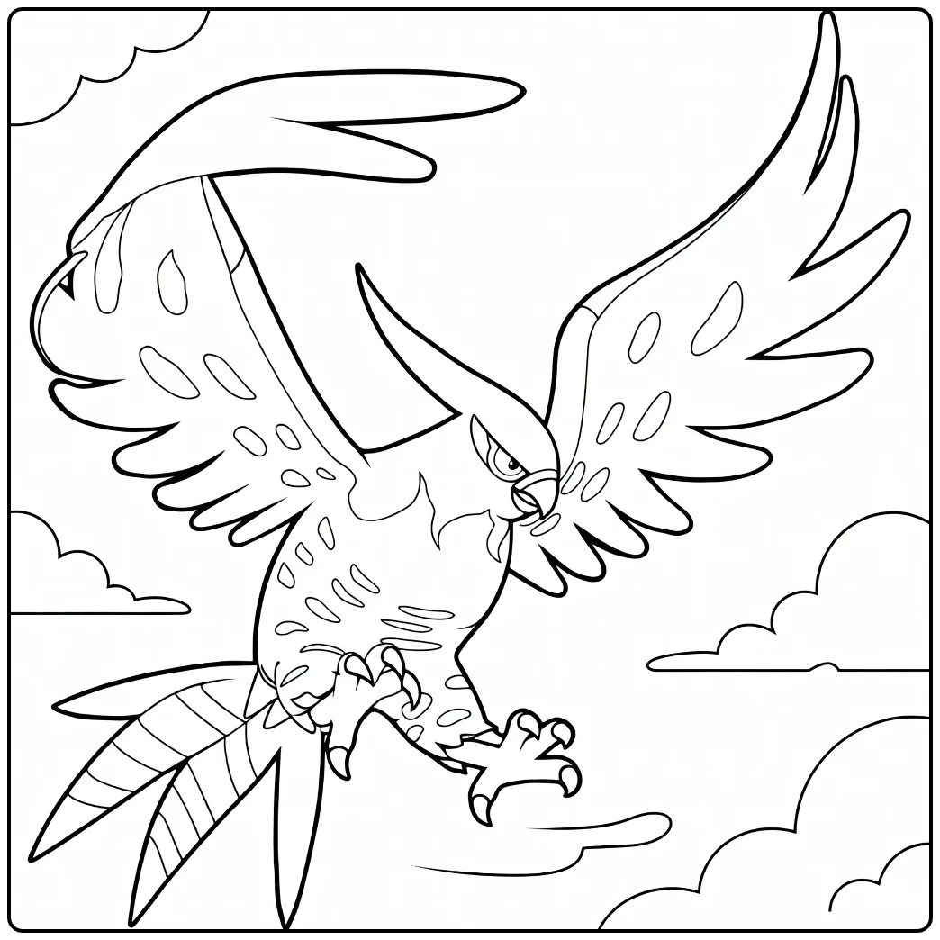 Talonflame Pokemon Fire in Dynamic Flight Pose coloring page