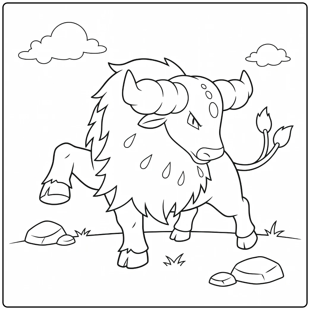 Tauros Aqua Breed Water Pokemon in Action coloring page