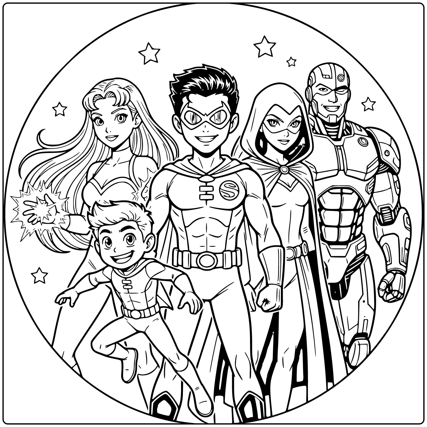 Teen Titans Proud Robin in the Center coloring page