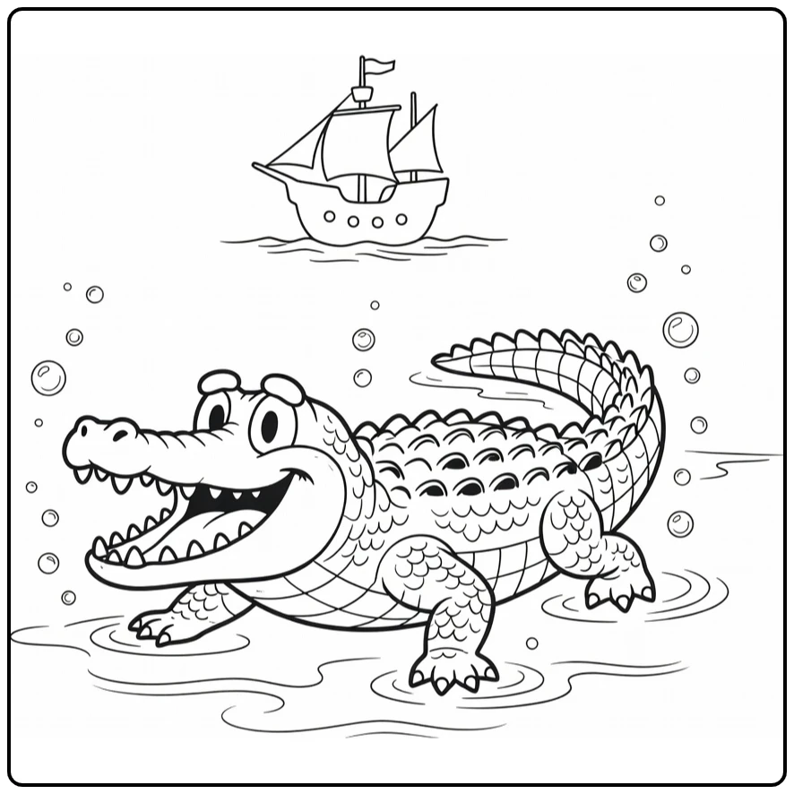 Tick-tock Crocodile Bubbles and Ripples coloring page